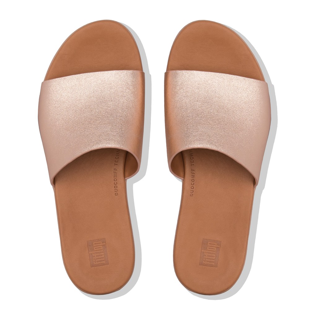 Fitflop Womens Slides Rose Gold - Sola Leather - PI2564309